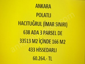 ESKİŞEHİR YOLU ÜZERİ ANKARA POLATLI  HACITUĞRUL DA 166 M2 (İMAR SINIRI)  HİSSELİ TAPULU TARLA