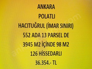 ANKARA POLATLI  HACITUĞRUL DA 98 M2 HİSSELİ TAPULU TARLA
