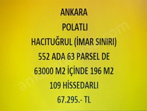 ANKARA POLATLI  HACITUĞRUL DA 196 M2 HİSSELİ TAPULU TARLA 