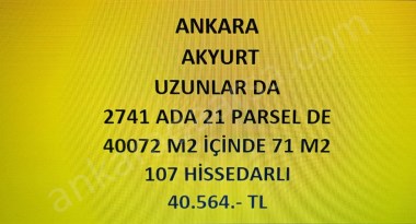 ANKARA AKYURT UZUNLAR DA 71 M2 HİSSELİ TAPULU TARLA