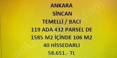 ANKARA SİNCAN TEMELLİ BACI DA 106 m2 HİSSELİ TAPULU BAHÇE