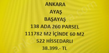 ANKARA AYAŞ BAŞAYAŞ DA 60 M2 HİSSELİ TAPULU TARLA