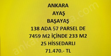 ANKARA AYAŞ BAŞAYAŞ DA 233 M2 HİSSELİ TAPULU TARLA