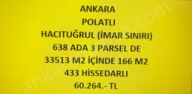 ESKİŞEHİR YOLU ÜZERİ ANKARA POLATLI  HACITUĞRUL DA 166 M2 (İMAR SINIRI)  HİSSELİ TAPULU TARLA