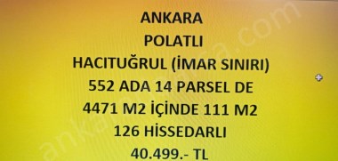 ANKARA POLATLI  HACITUĞRUL DA 111 M2 HİSSELİ TAPULU TARLA
