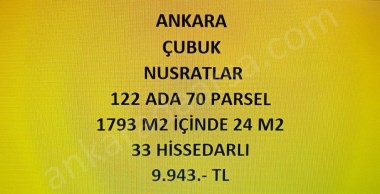 ANKARA ÇUBUK NUSRATLAR DA 24 M2 HİSSELİ TAPULU TARLA