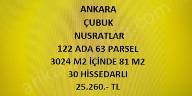 ANKARA ÇUBUK NUSRATLAR DA 81 M2 HİSSELİ TAPULU TARLA