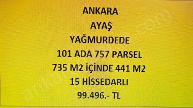 ANKARA AYAŞ YAĞMURDEDE DE İLHAN ÇAYI KENARI 441 M2 HİSSELİ TAPULU TARLA