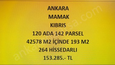 ANKARA MAMAK KIBRISDA 193 m2 HİSSELİ TAPULU TARLA
