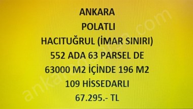 ANKARA POLATLI  HACITUĞRUL DA 196 M2 HİSSELİ TAPULU TARLA 