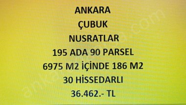 ANKARA ÇUBUK NUSRATLAR DA 186 M2 HİSSELİ TAPULU TARLA