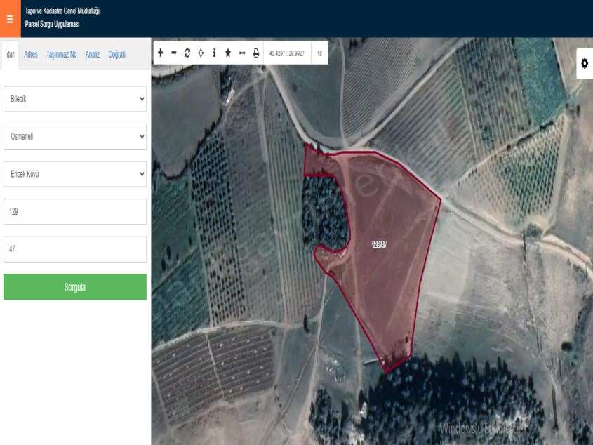 OSMANELİ ERİCEK KÖYÜNDE 10180 M2 TARLA