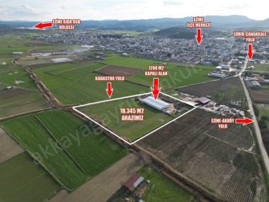 EZİNEDE 1200 M2 KAPALI DEPOLU 18.345 M2 ARAZİ