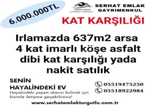 TURGUTLU SATILIK İMARLI ARSA IRLAMAZ MAH 637M2 4 KAT KONUT İMARLI ASFALT TİPİ KÖŞE KONUMDA 