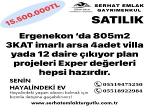 TURGUTLU SATILIK ERGENEKON MAH 805m2 VİLLA VEYA 12 DAİRELİK ARSA