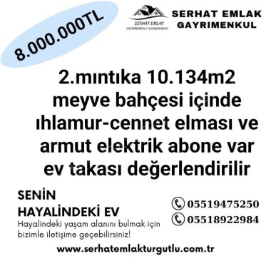 TURGUTLU SATILIK MEYVE BAHÇESİ 2. MINTIKADA ELEKTRİK VAR SU ALINABİLİR EV TAKASINA AÇIKTIR 