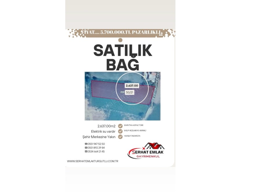 TURGUTLU SATILIK BAĞ  8. MINTIKADA 2.637.00M2 ASFALT DİBİ ELEKTRİK SU VARDIR HEPSİ RESMİ 