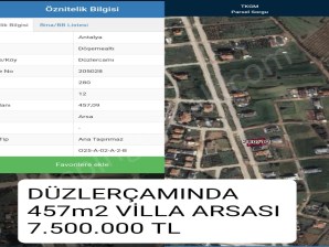 ANTALYA DÖŞEMEALTI DÜZLERÇAMINDA SATILIK VİLLA ARSASI