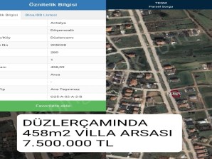 ANTALYA DÖŞEMEALTI DÜZLERÇAMI SATILIK VİLLA ARSASI