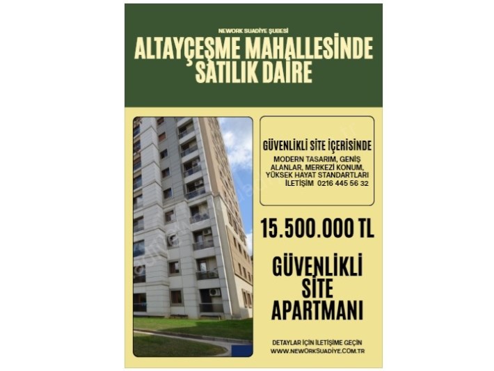 ALTAYÇEŞMEDE SATILIK DAİRE GÜVENLİKLİ SİTE İÇERİSİNDE