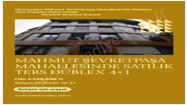 MAHMUT ŞEVKET PAŞA MAHALLESİNDE SATILIK TERS DUBLEX