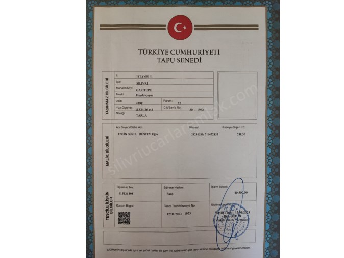 SİLİVRİ GAZİTEPE MAHHALLESİNDE SATILIK ARSA 290M2