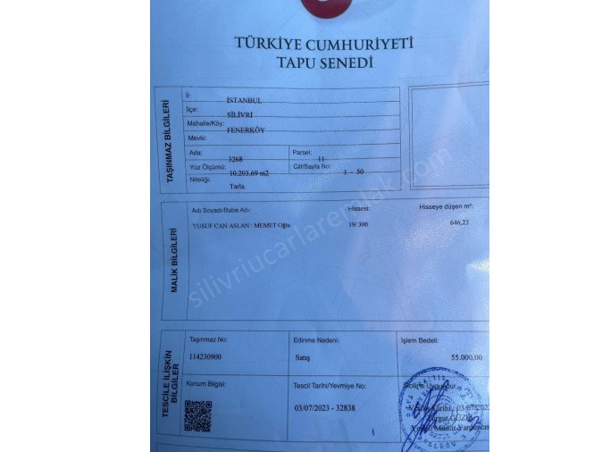 SİLİVRİ FENERKÖY MAHALLESİNDE SATILIK ARSA 650M2